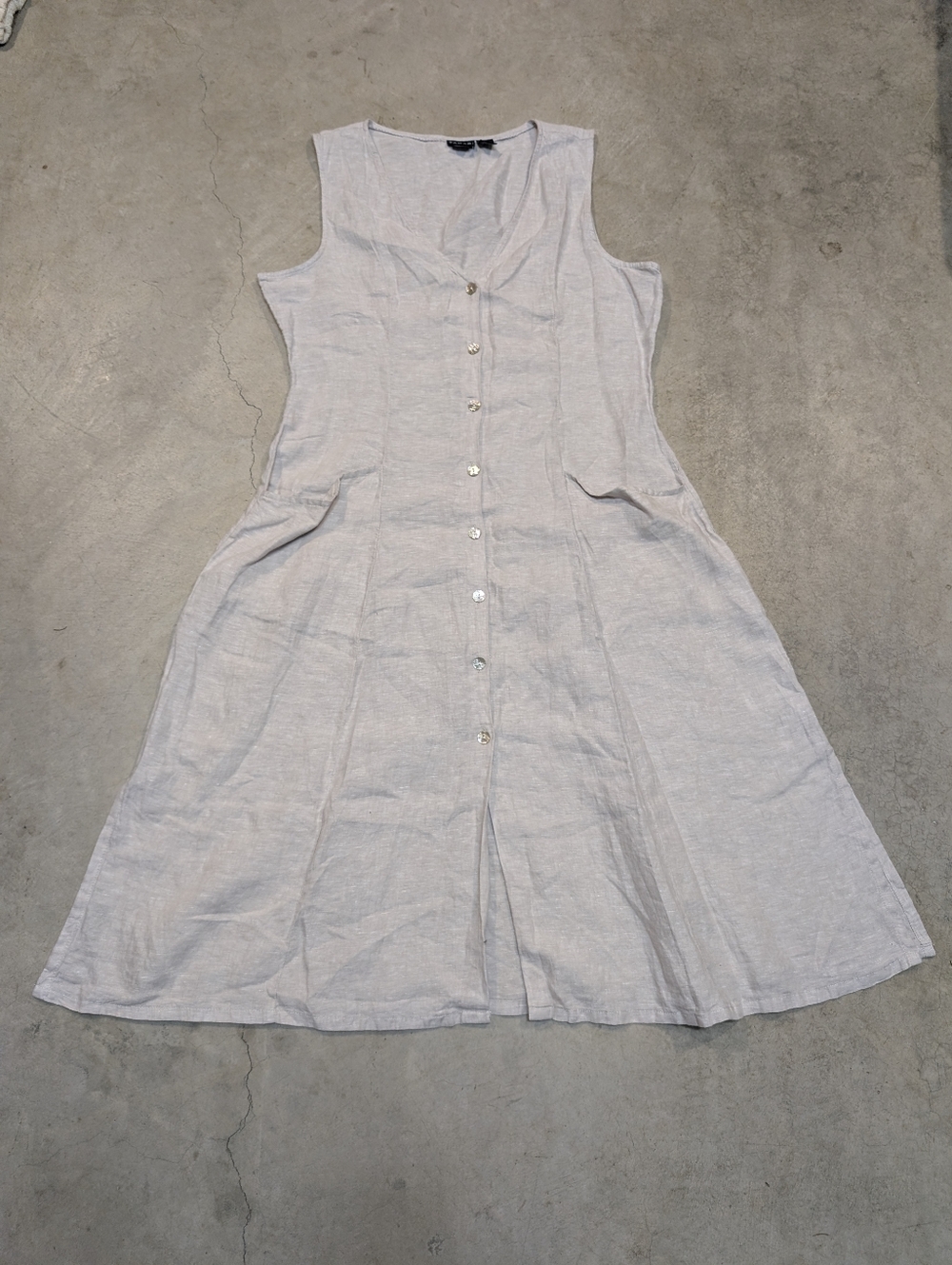 Tahari Linen Light Beige Sleeveless Button-Front Midi Dress Women's 16